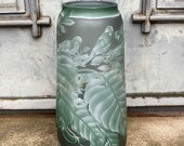 Vase with Birds among Monstera Leaves, antique home decor