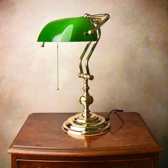 Lampe banquier finition dorée, hauteur réglable, laiton poli, lampe art  déco, abat-jour vert, lampe de bureau, pour bureau, -  Canada