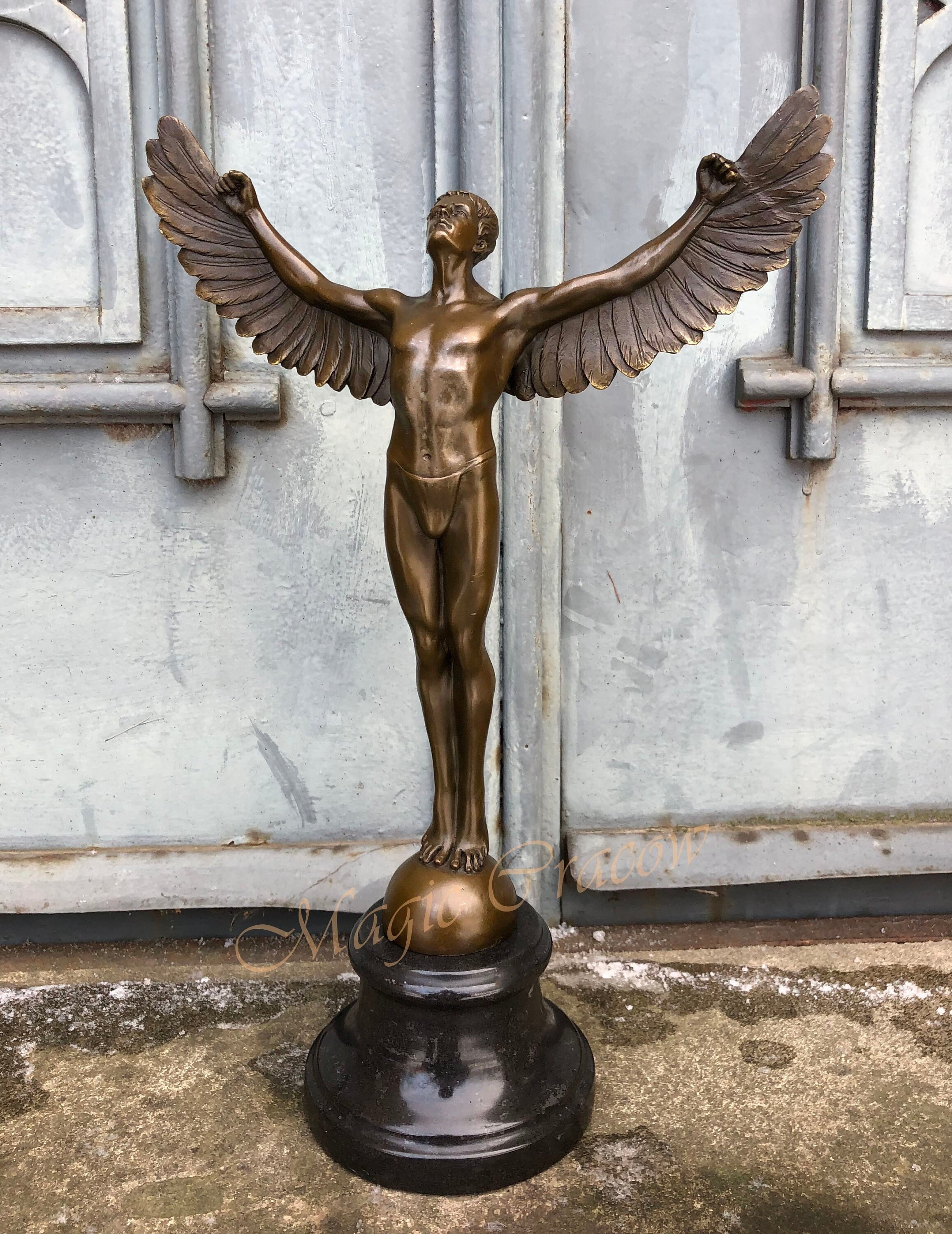 Icarus Large Bronze Sculpture on Marble Base Vintage Etsy