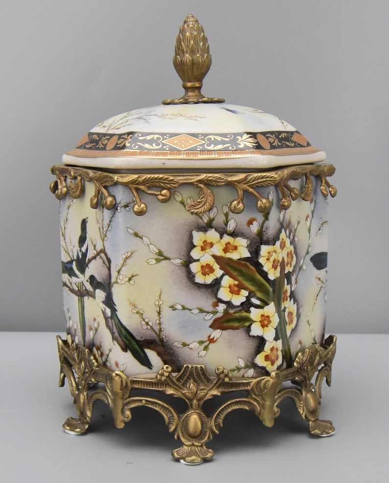 Porcelain Box With Lid Bronze Mounted Birds and Apple Etsy