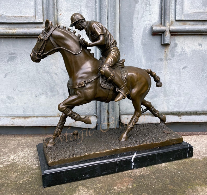 Amazing Polo Player, Horse Rider, Bronze Sculpture on Marble Base, Vintage Figurine, Sport Trophy, Exclusive Championships Price, Gift idea image 5