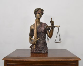 Large Themis Figurine, Lady Justice Bust Statue, Vintage Mythological Sculpture Unique Home and Office Decor Ideal Gift for judge or lawyer