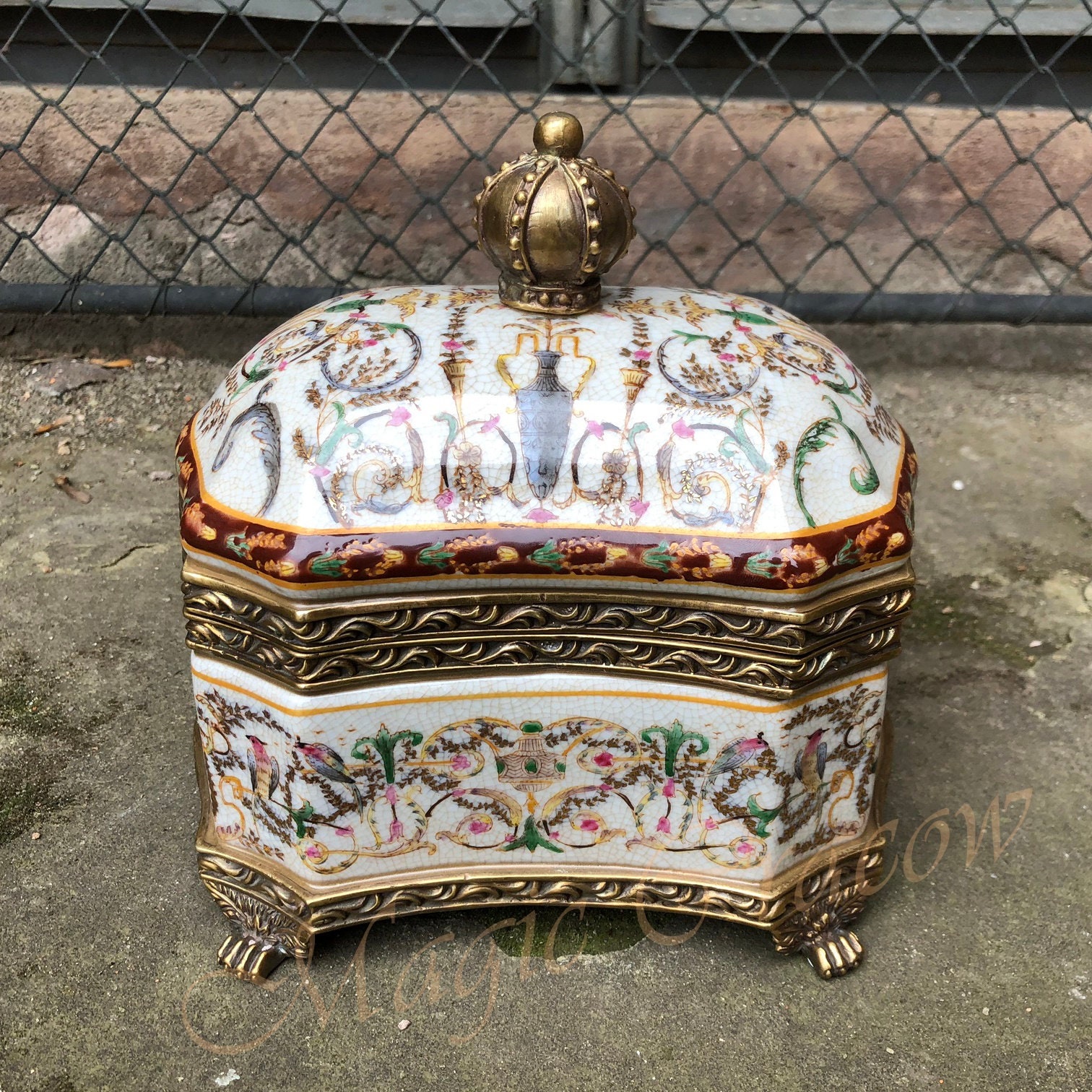 Porcelain Box With Lid Brass Mounted Royal Motif Floral Etsy