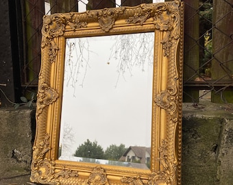 Mirror in Golden Frame, Art Deco Style Mirror, Richly Decorated, Victorian Style, Wall Decor