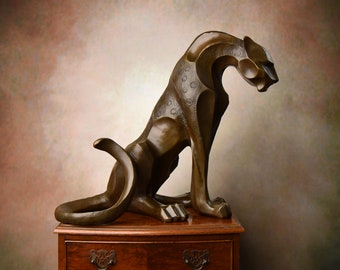 Bronze limité ! Grande sculpture en bronze Cougar, figurine de panthère moderniste, décoration de maison et de bureau, idée cadeau