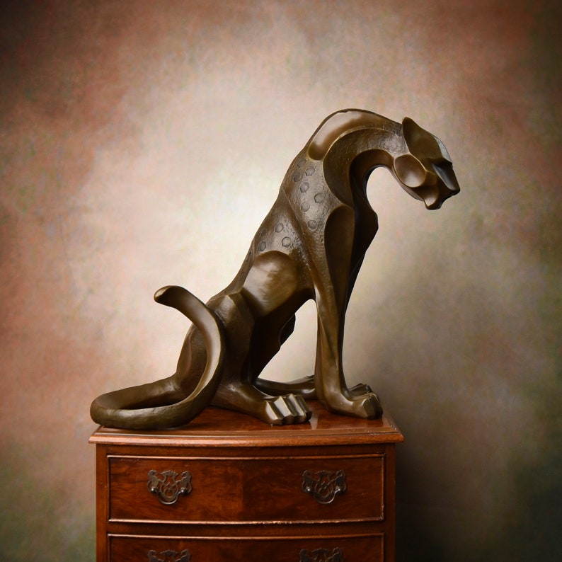 Limited Bronze Large Cougar Bronze Sculpture, Modernist Panther Figurine, Home and Office Decor, Gift Idea image 1