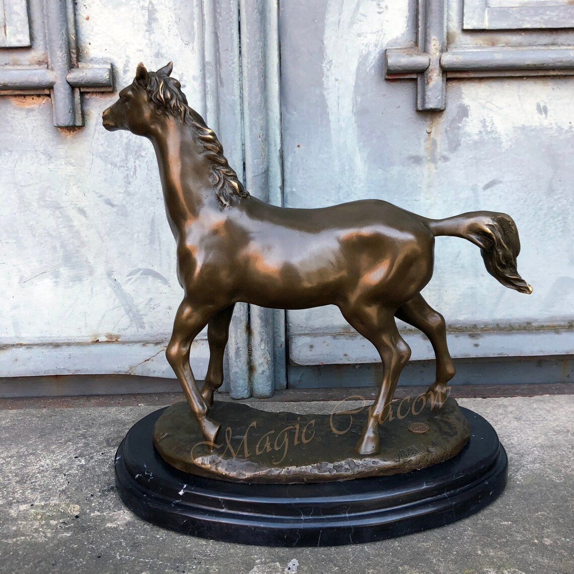 Horse Bronze Sculpture on Marble Base Signed Gift Trophy Etsy