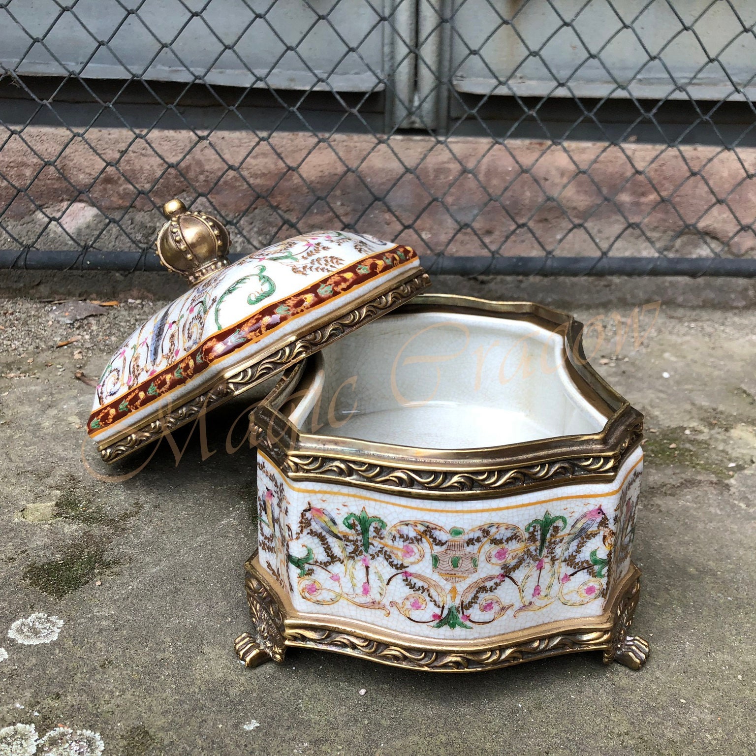 Porcelain Box With Lid Brass Mounted Royal Motif Floral Etsy