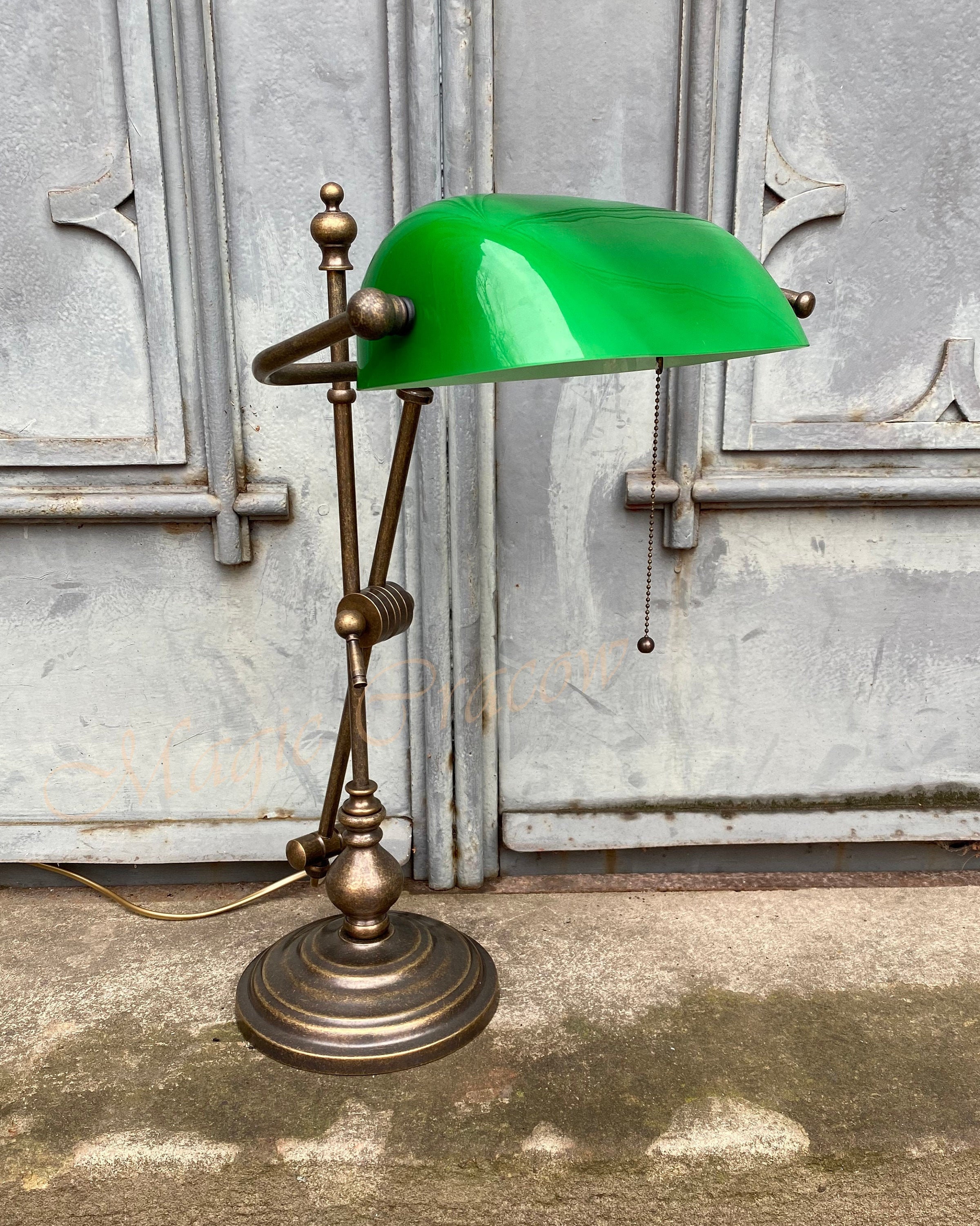 toilet film monteren Banker Lamp Adjustable Height Vintage Art Deco Lamp Green - Etsy