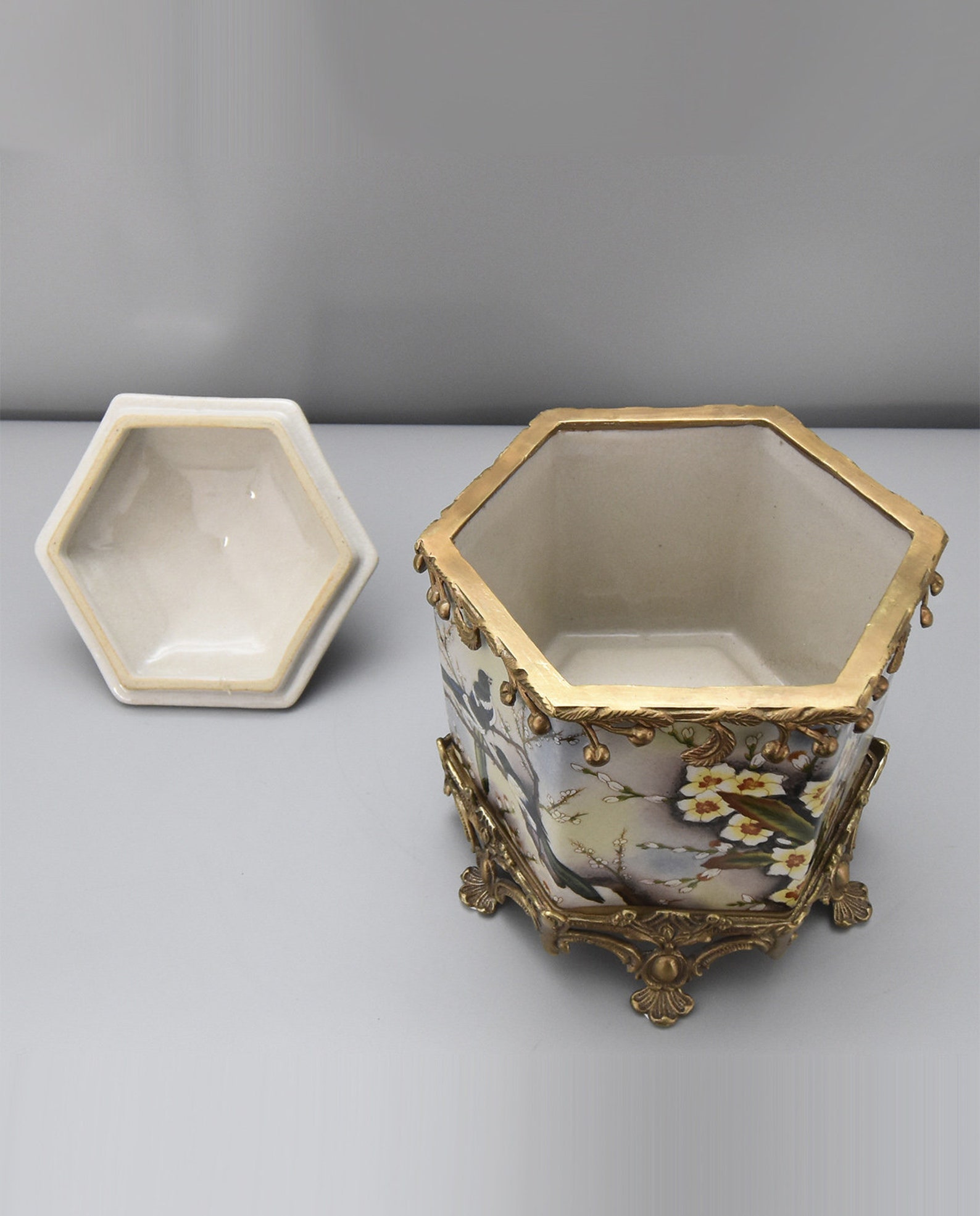 Porcelain Box With Lid Bronze Mounted Birds and Apple Etsy