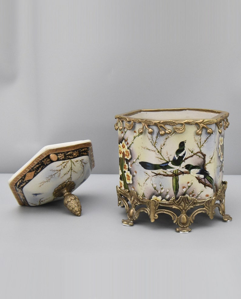 Porcelain Box With Lid Bronze Mounted Birds and Apple Etsy