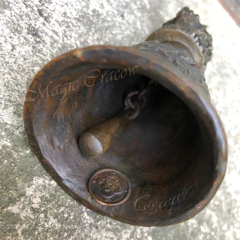Vintage Bell Bronze Figurine Reception Bell with Cat Head Hotel Bronze Bell Cat Bell