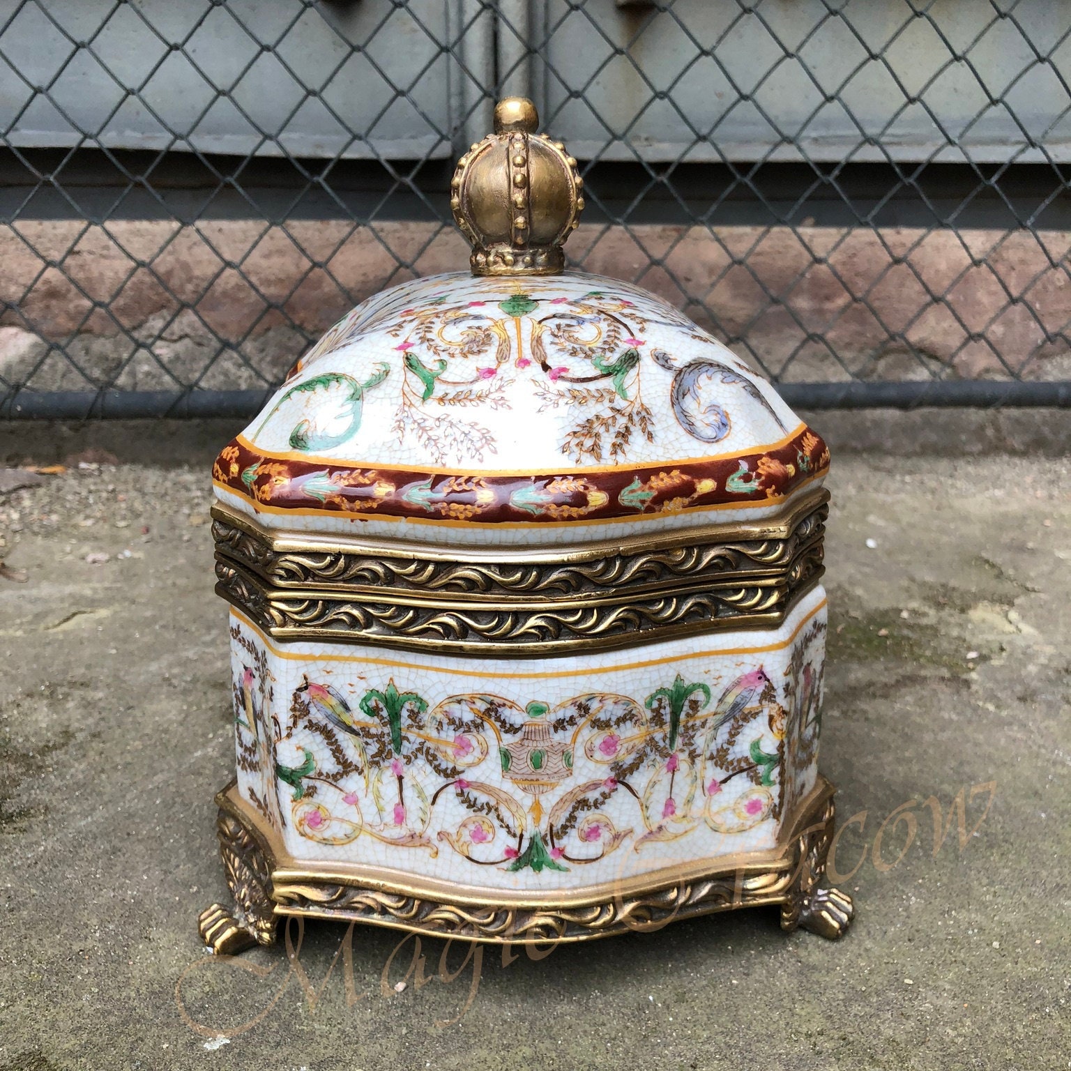 Porcelain Box With Lid Brass Mounted Royal Motif Floral Etsy