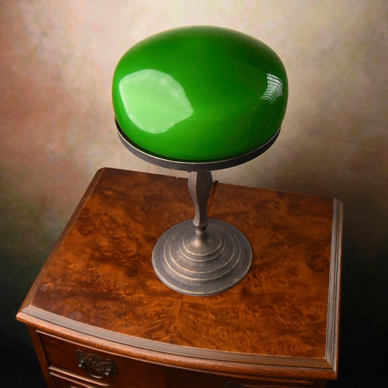 Vintage Art Deco Style Lamp with Emerald Glass Shade Sophisticated Accent for Desk, Office, or Bedside Table image 2