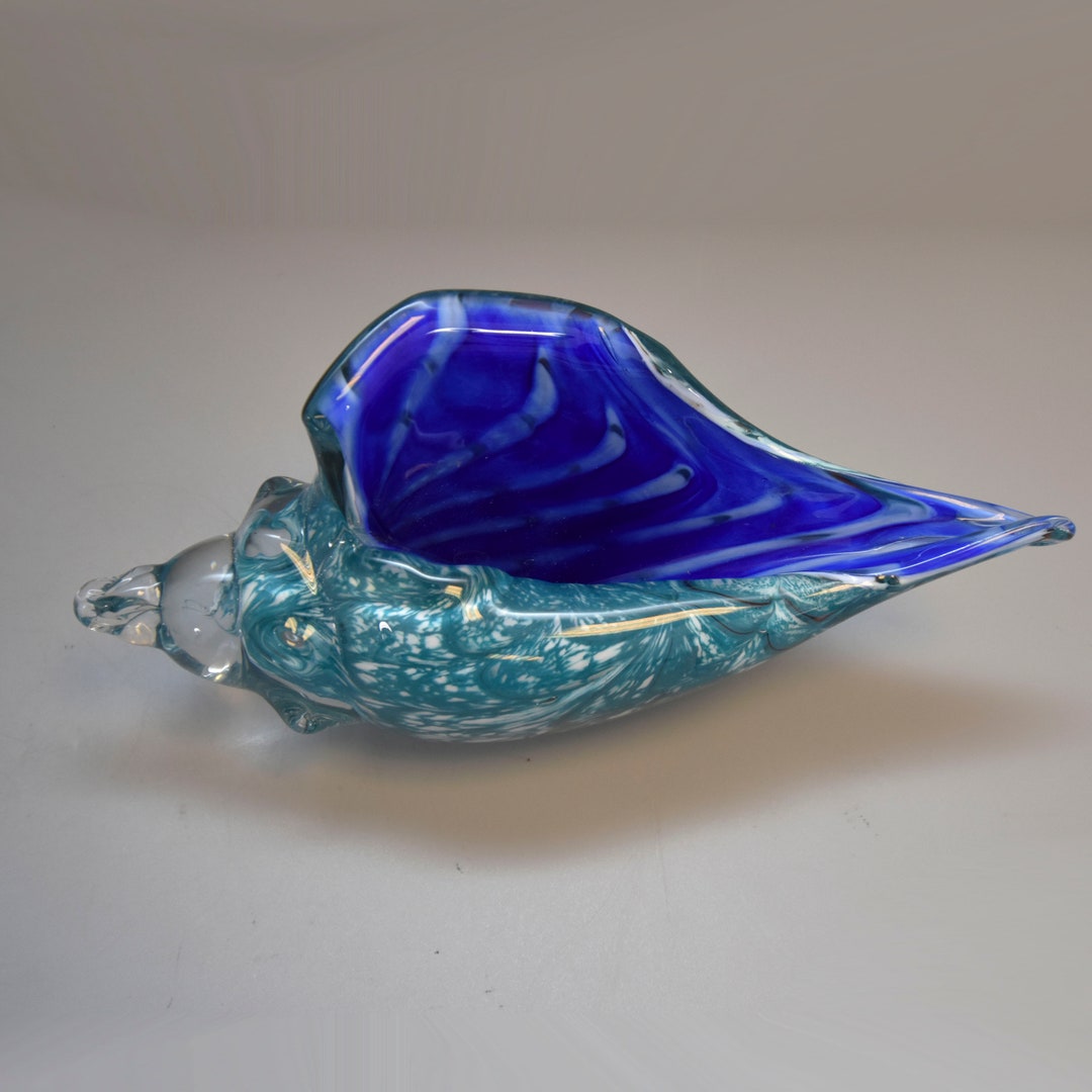 Sea Shell Blue Glass Figurine, Murano Glass Sculpture, Antique Home