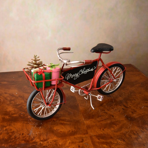 Vintage-Inspired Metal Christmas Bicycle Model with Gifts - Seasonal Home Decor, Festive Holiday Centerpiece