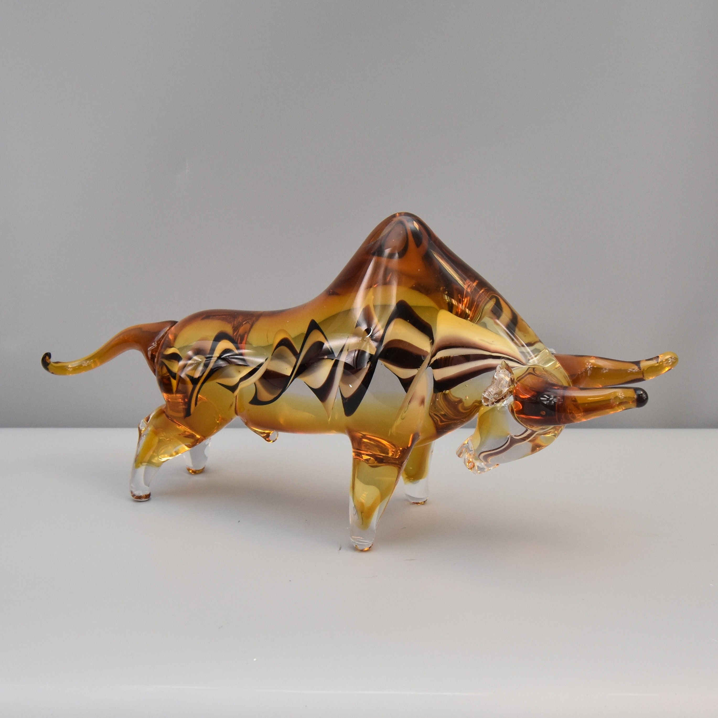 Charging Bull Glass Figurine Murano Style Attacking Bull Etsy