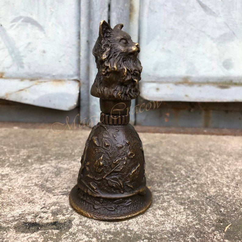 Vintage Bell Bronze Figurine Reception Bell with Cat Head Hotel Bronze Bell Cat Bell