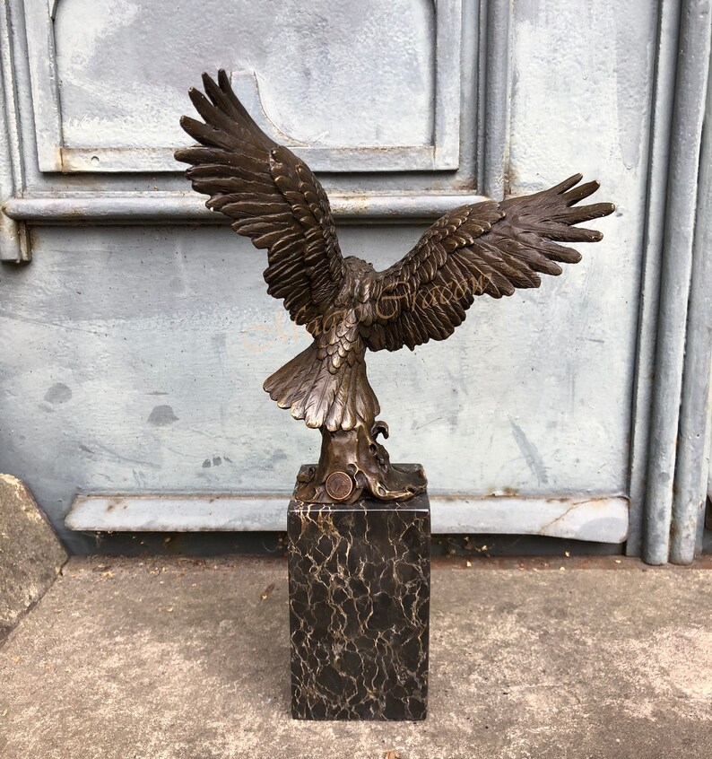 Fishing Eagle Bronze Sculpture on Marble Base Vintage Etsy