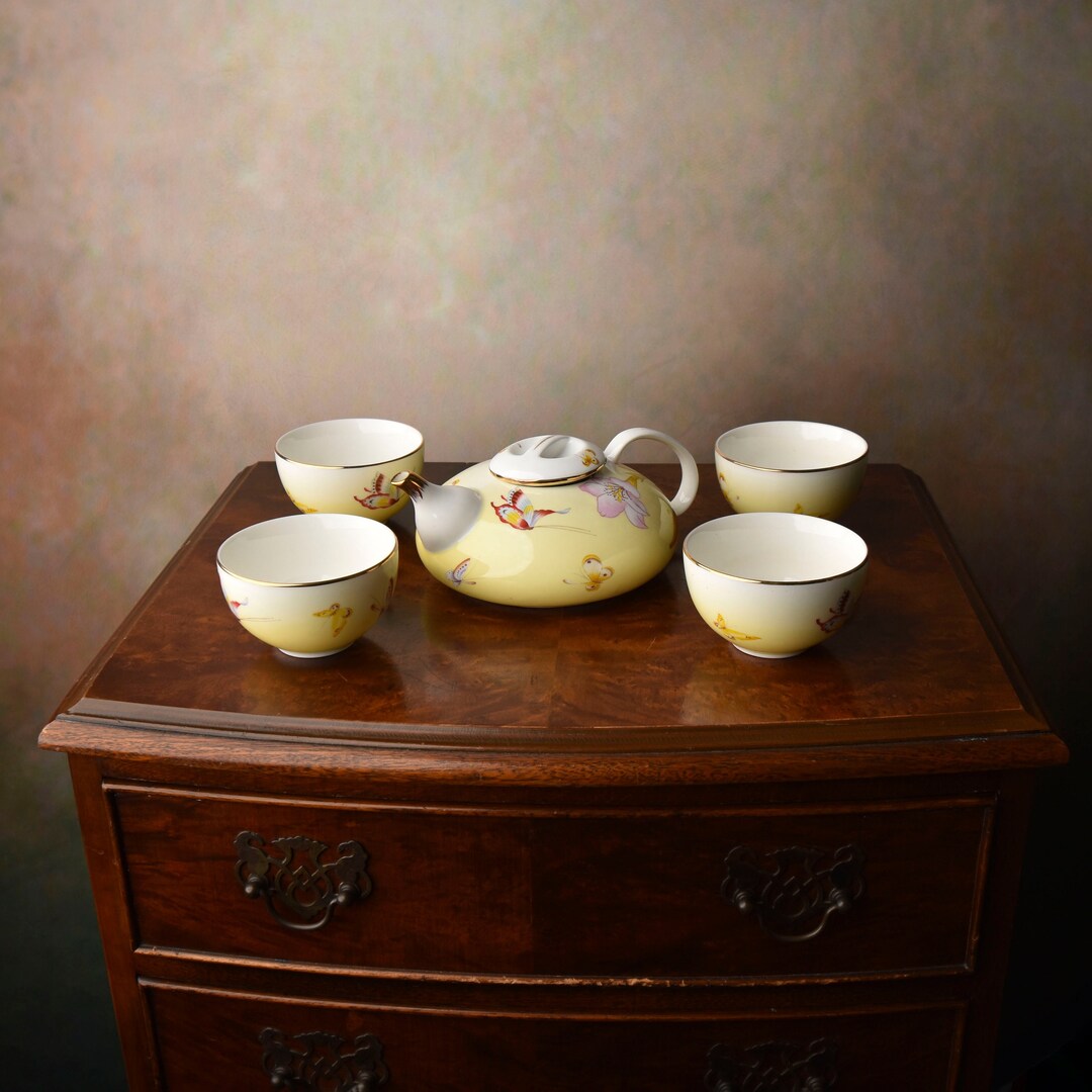 Japanese Style Tea Set for 4 People, 5piece Porcelain Tea Set, White