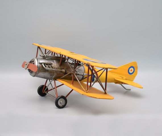 erectie marketing Koppeling Gele Tweedekker metaalmodel oud vliegtuig de decoratie van | Etsy