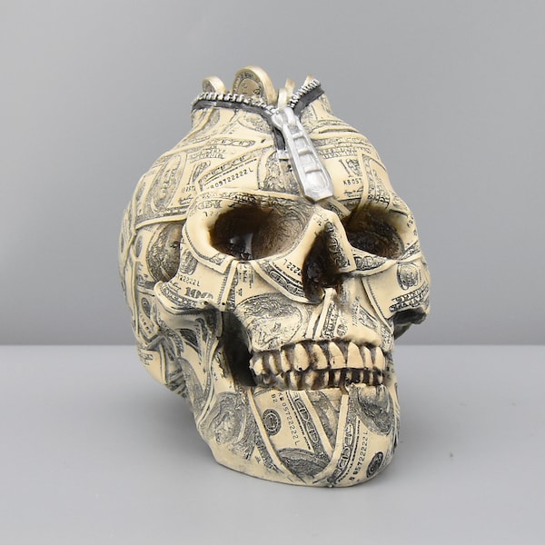Figurine de crâne steampunk limitée, tirelire en forme de figurine de crâne, crâne de dolar américain, sculpture décorative, idée de cadeau intéressante