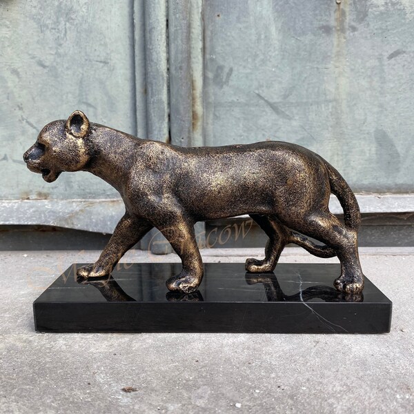 Escultura de pantera grande, figura de gato salvaje, decoración de jardín vintage, aspecto de rust, idea de regalo