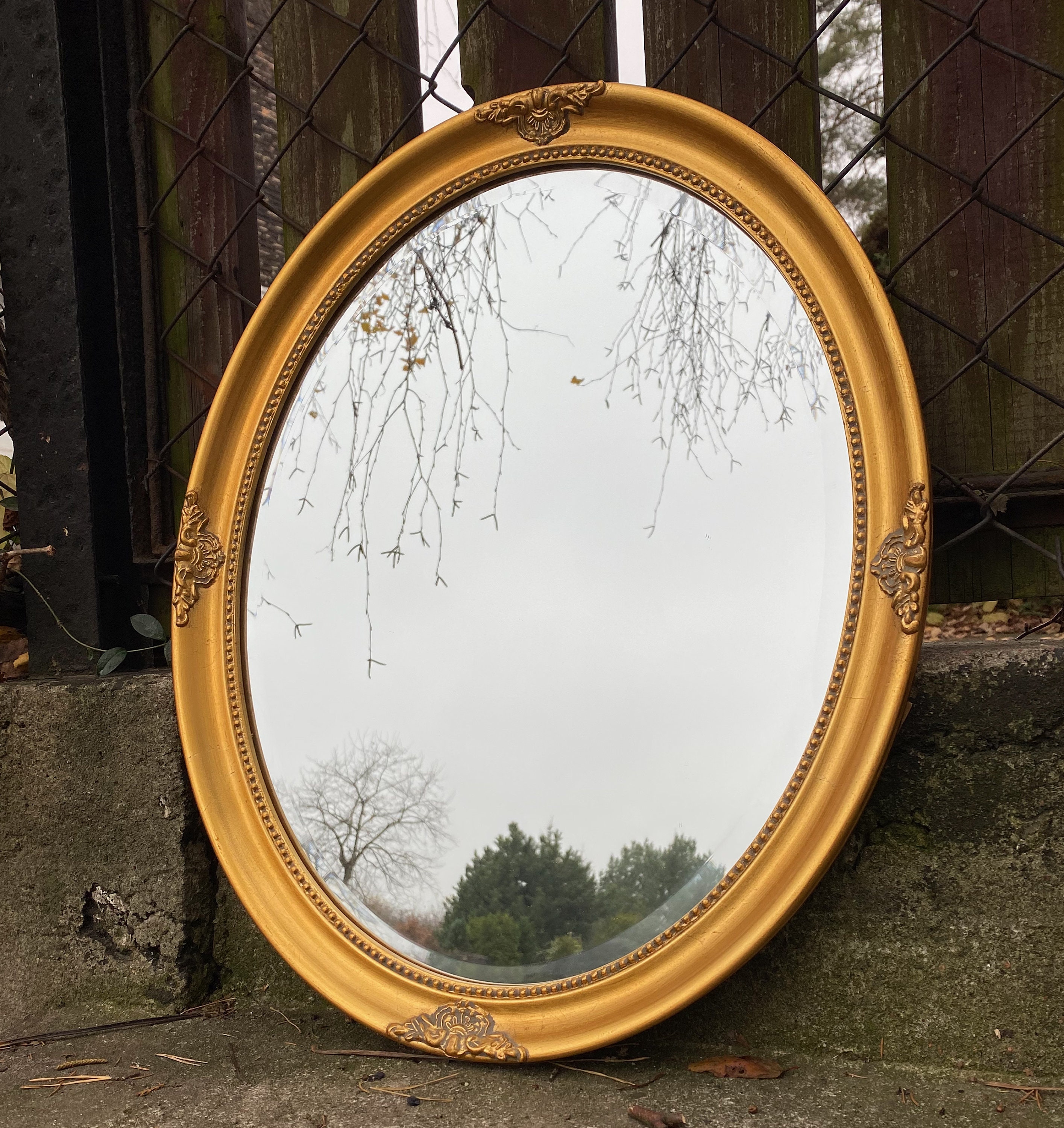 Espejo dorado dorado vintage extra grande 47 ornamentalmente tallado dorado  marco ovalado espejo estilo antiguo victoriano tallado espejo -  España