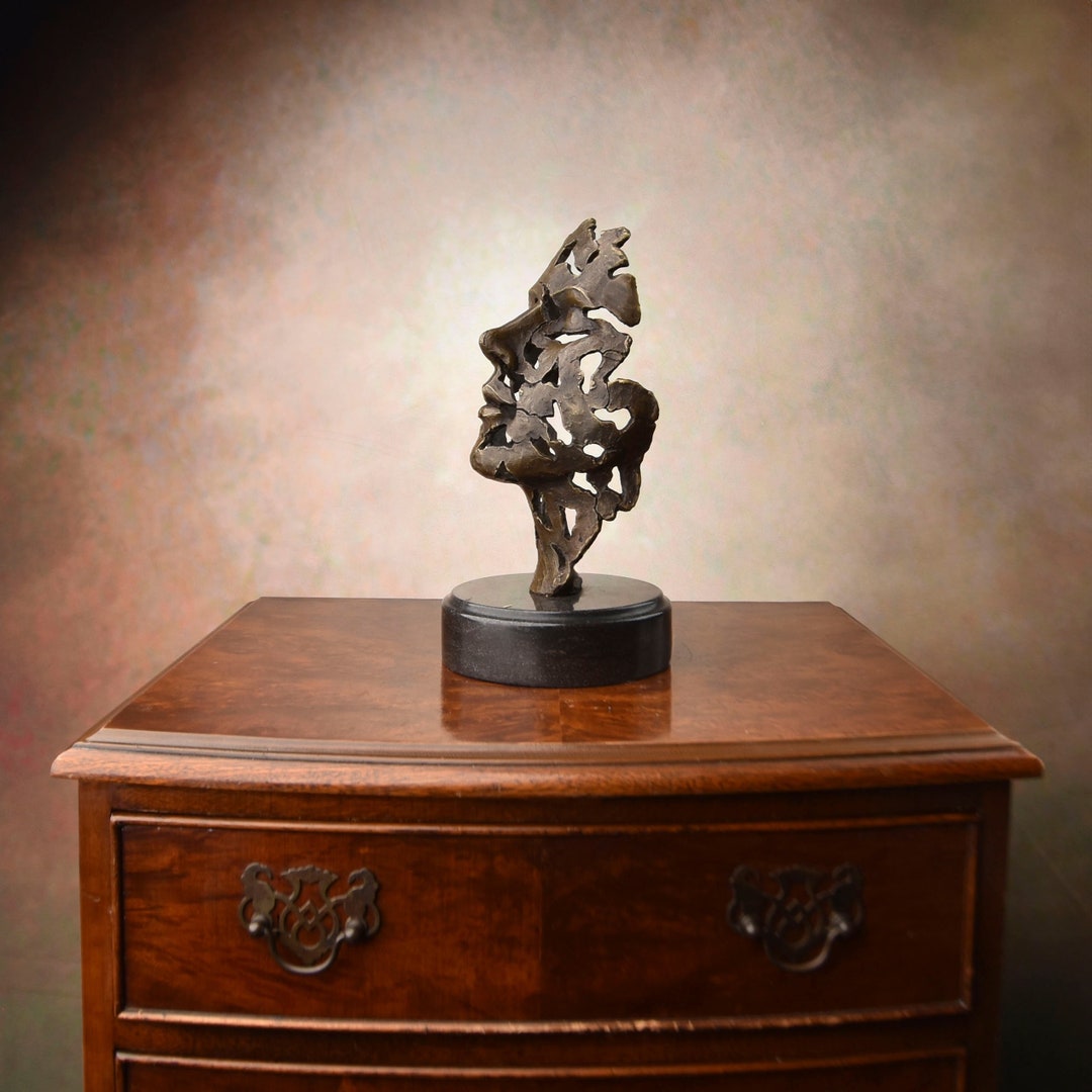 Face Riddled With Holes, Bronze Sculpture on Marble Base, Modernist ...