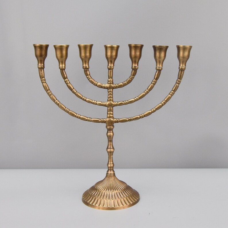 Brass Menorah Jewish Candlestick Sevenbranched Candelabrum Etsy