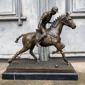 Amazing Polo Player, Horse Rider, Bronze Sculpture on Marble Base, Vintage Figurine, Sport Trophy, Exclusive Championships Price, Gift idea image 2