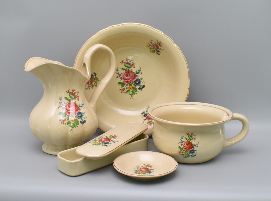 Ceramic Bath Set, Vintage Bathroom Set, Floral Ornaments, Antique Home ...