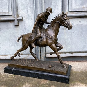 Amazing Polo Player, Horse Rider, Bronze Sculpture on Marble Base, Vintage Figurine, Sport Trophy, Exclusive Championships Price, Gift idea image 4