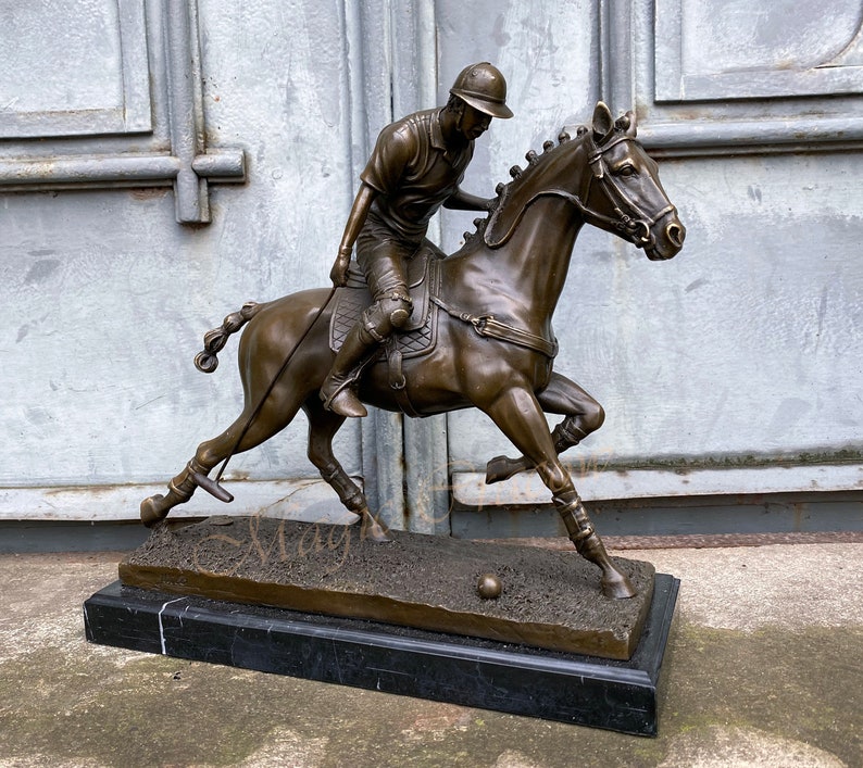 Amazing Polo Player, Horse Rider, Bronze Sculpture on Marble Base, Vintage Figurine, Sport Trophy, Exclusive Championships Price, Gift idea image 4