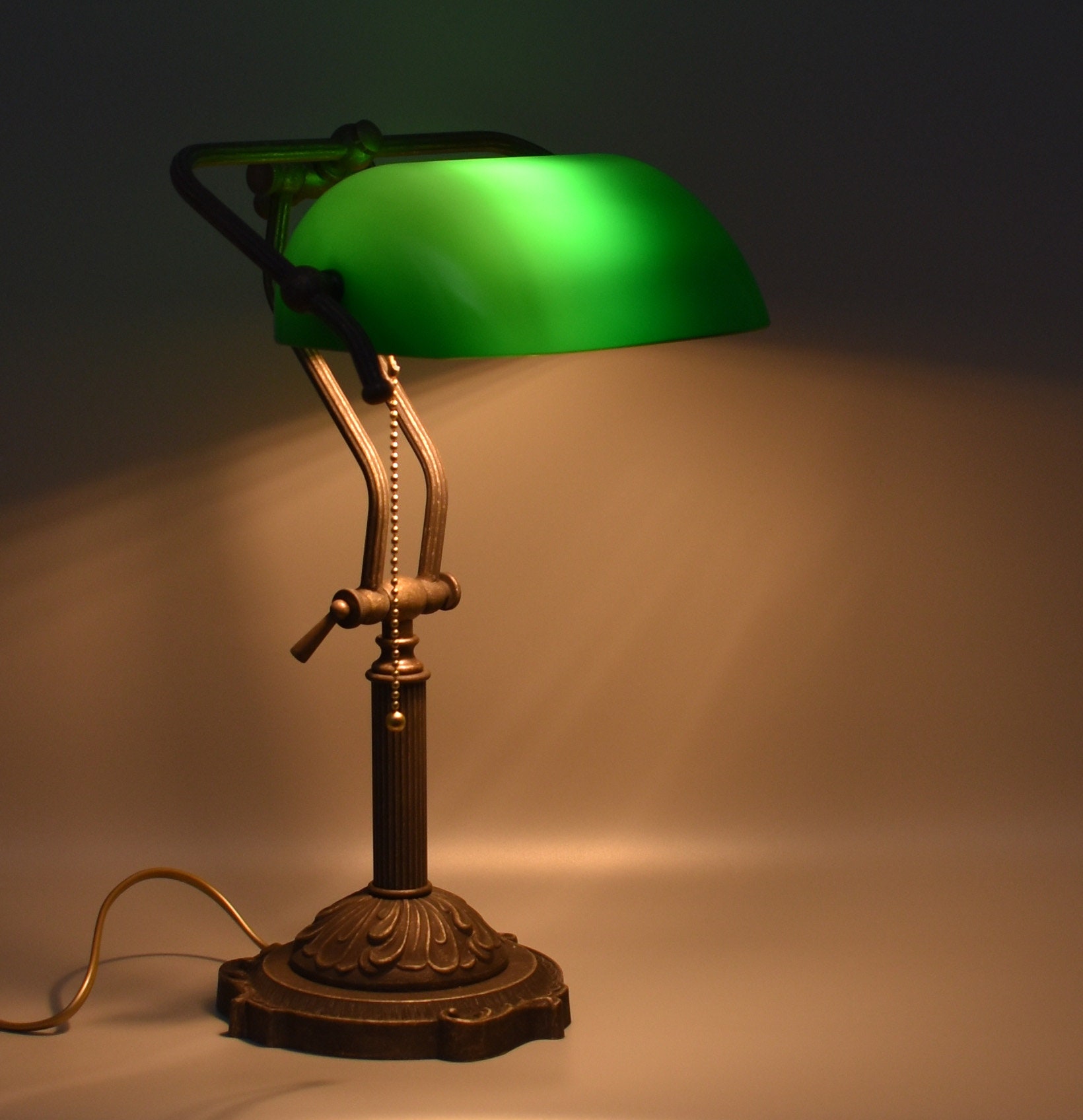 Banker Lamp Adjustable Height Vintage Art Deco Lamp Green