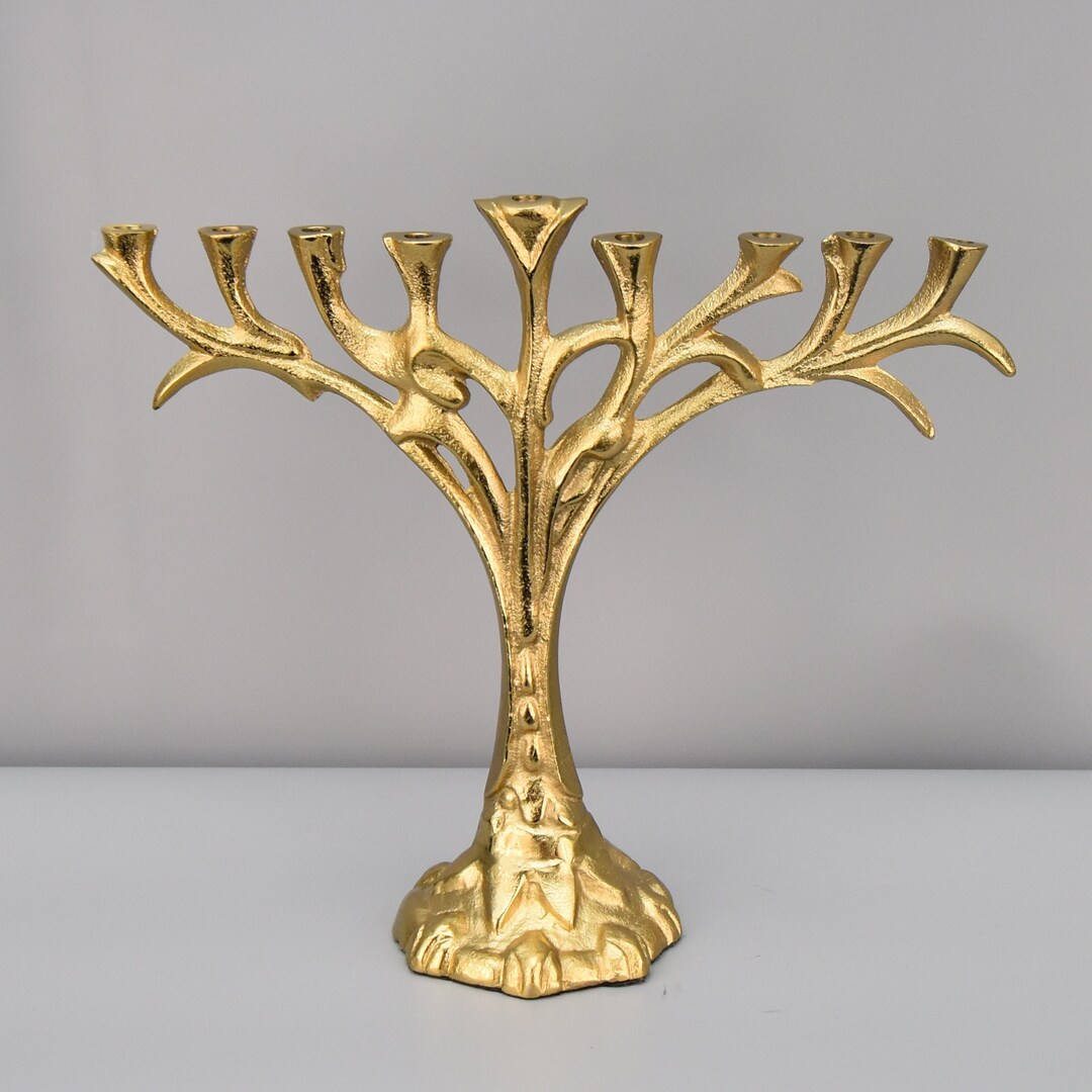 Brass David's Candle Holder, Hanukkah Ninebranched Candelabrum, Jewish