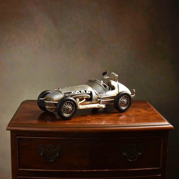 Iconic Silver Car Metal Model, Old Iconic Racer, Vintage Toy, Collector Item, Gift Idea