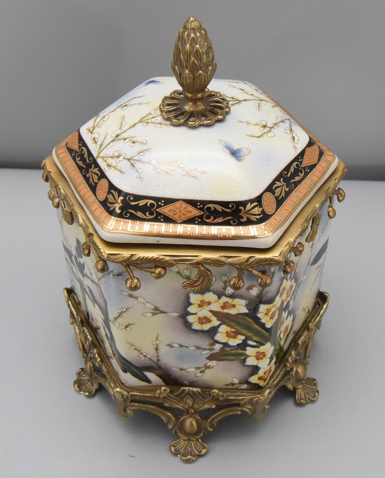 Porcelain Box With Lid Bronze Mounted Birds and Apple Etsy