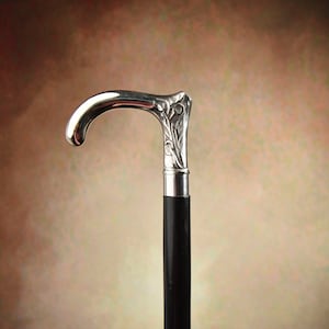 walking stick, wooden cane, classic handle, silver and black, gift for grandfather or grandmother, can be unscrew for easy transport