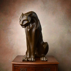 Limited Bronze Large Cougar Bronze Sculpture, Modernist Panther Figurine, Home and Office Decor, Gift Idea image 2