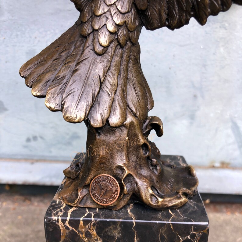 Fishing Eagle Bronze Sculpture on Marble Base Vintage Etsy