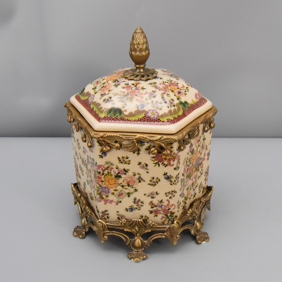 Porcelain Box With Lid Bronze Mounted Floral Ornaments Etsy