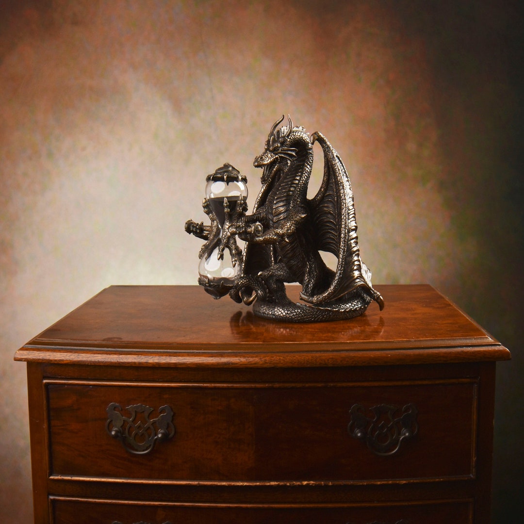 Dragon & Hourglass Statue Time Guardian Figurine Mythical Etsy