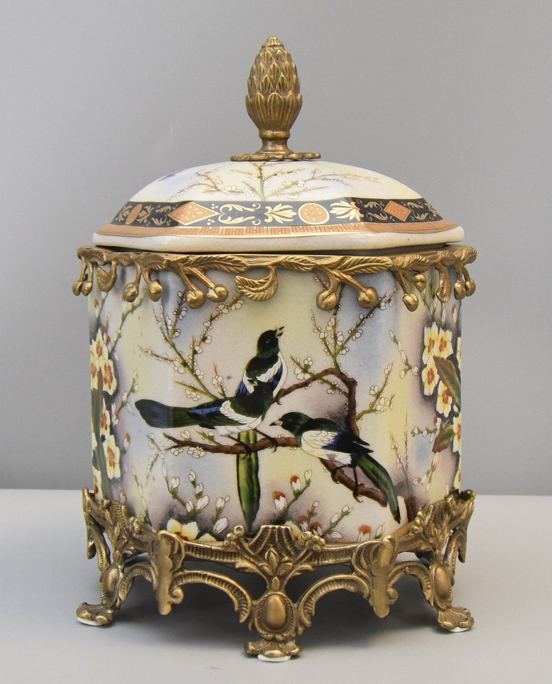 Porcelain Box With Lid Bronze Mounted Birds and Apple Etsy