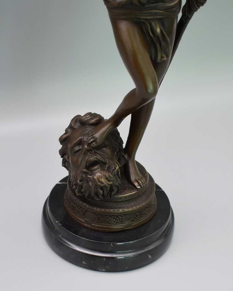 Vintage Figurine Gift Idea Bronze Sculpture on Marble Base David/'s Victory over the Goliath