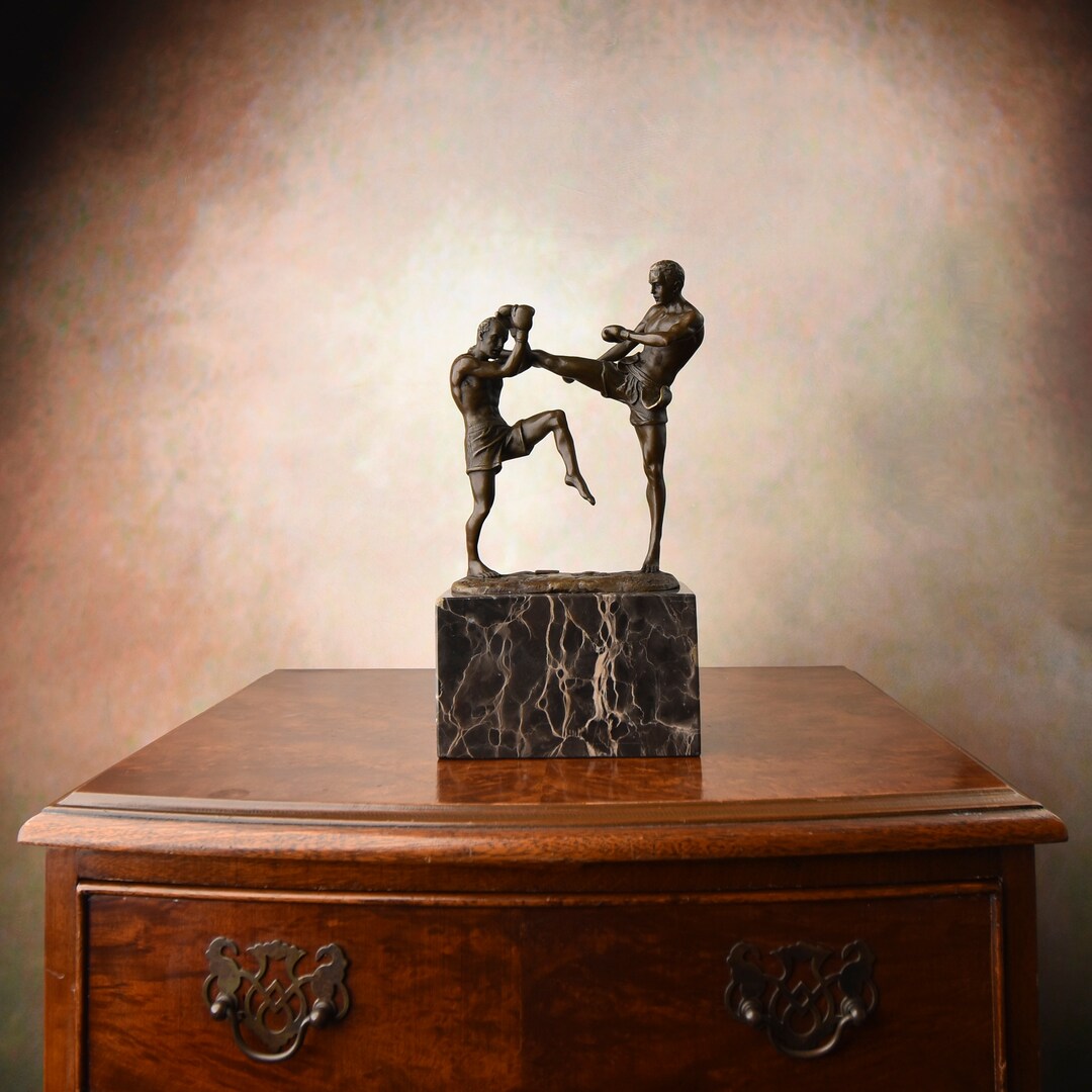 Fighting Boxers Bronze Sculpture on Marble Base Personalized Boxing Men