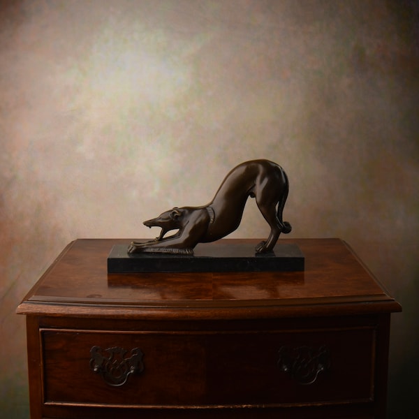 Grand chien de chasse avec faisan, sculpture en bronze, statue de lévrier, figurine vintage, idée cadeau pour chasseur