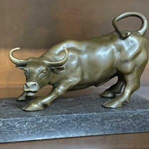 Limited Bronze! Wall Street Bull Statue, Sculpture Bronze on Marble Base, Realistic Bull Figurine, Great Bull,