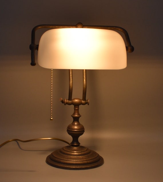 Lampe Banquier, Abat-jour Blanc hauteur réglable, vintage, lampe