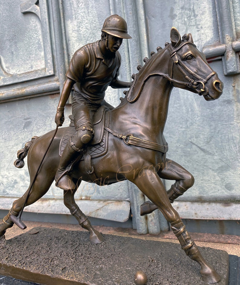 Amazing Polo Player, Horse Rider, Bronze Sculpture on Marble Base, Vintage Figurine, Sport Trophy, Exclusive Championships Price, Gift idea image 1